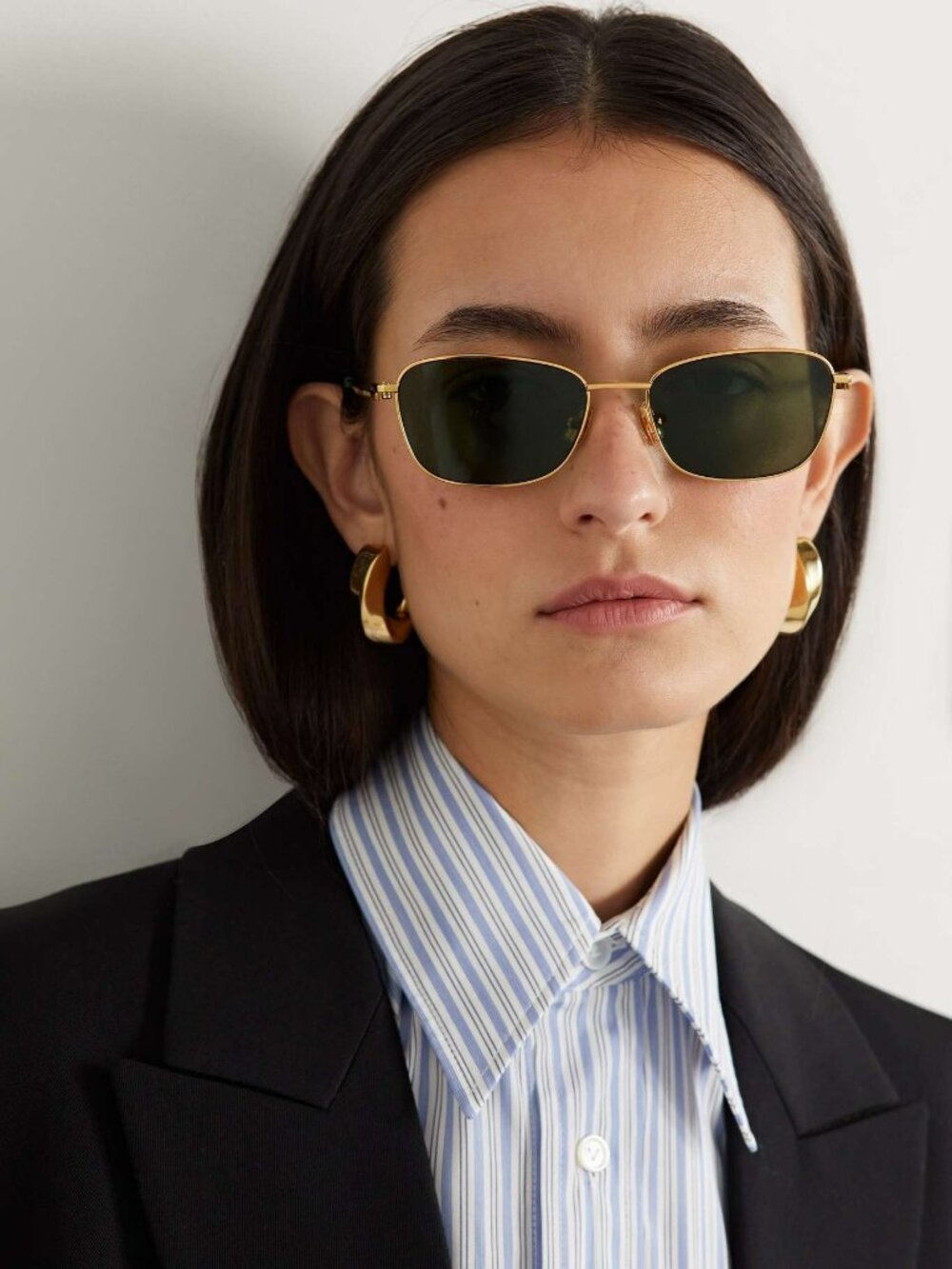 Bottega Veneta Women Sunglasses Gold Green Rectangle BV1300S 002 NEW AUTHENTIC